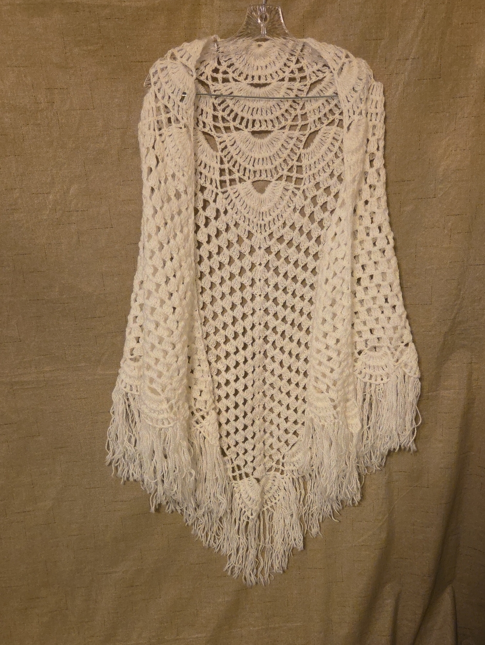 Handmade Boho Crochet Fringe Open-Front Sweater - Cream